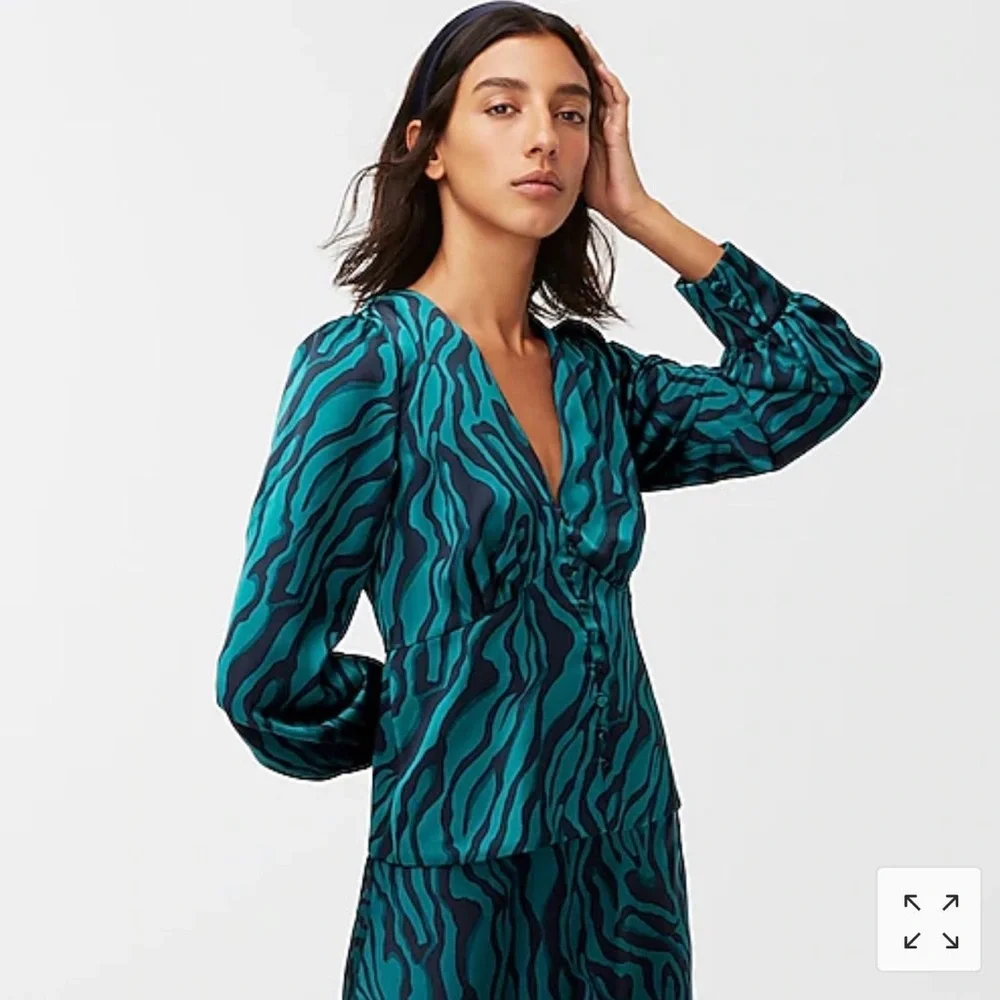 NWT J. Crew Green and Black Zebra Print Blouse